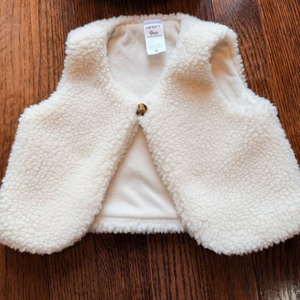 Carter's Teddy Bear Sherpa Vest Hat Set 9M Neutral Baby Outfit - Picture 2 of 9